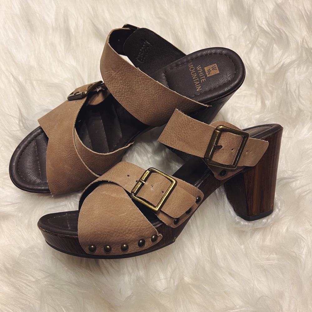 White Mountain Brown Platform Sandal with Heel
